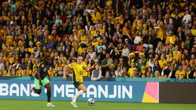 The Matildas played before a big crowd at Brisbane Stadium. Picture: Lachie Millard