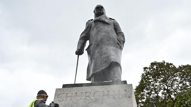 The statue of former British prime minister Winston Churchill in Parliament Square, central London. Picture: AFP