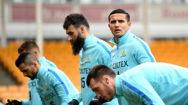 Tim Cahill of Australia warms up during an Australian Socceroos training session on during a training session at Arasen Stadion