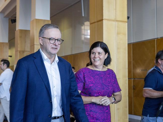 Prime Minister of Australia Anthony Albanese and the Northern Territory Chief Minister Natasha Fyles at a press conference at the Legislative Assembly of the Northern Territory. Picture: Floss Adams.