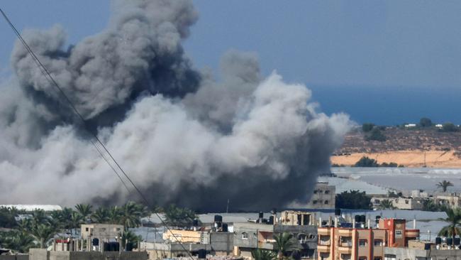 Smoke billows after an Israeli air strike in Rafah in the southern Gaza Strip on October 16. Picture: AFP