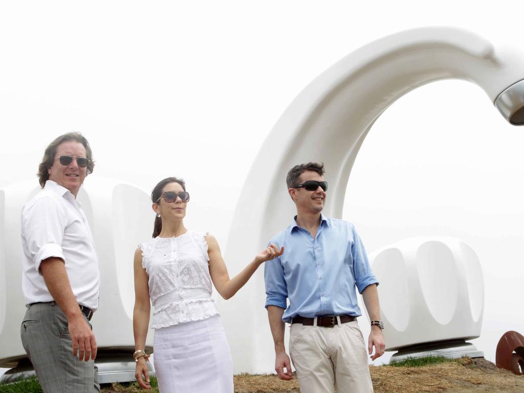 Sculpture by the Sea founder David Handley with Princess Mary and Prince Frederik at the opening of the event in 2011. Picture: Lee Besford