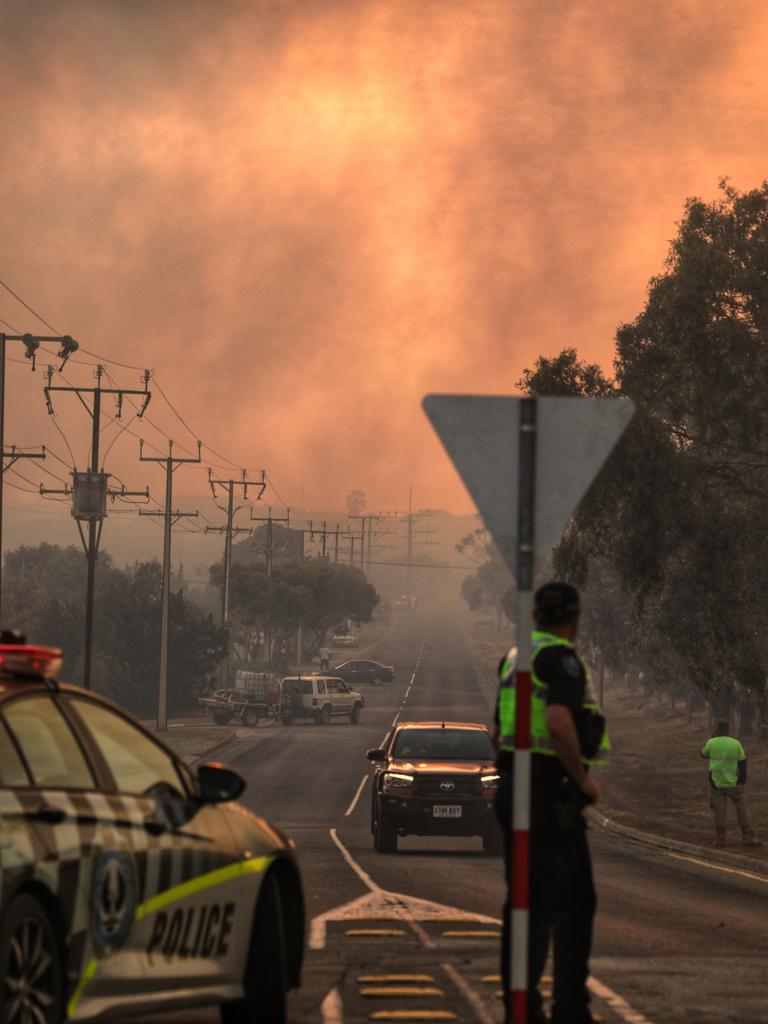 Smoke over Port Lincoln as the fire took hold on Monday evening. Picture: Robert Lang