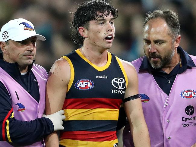 Concussed Crow Ned McHenry is yet to get the all-clear to return against the Dees. Picture: AFL Photos/Getty Images