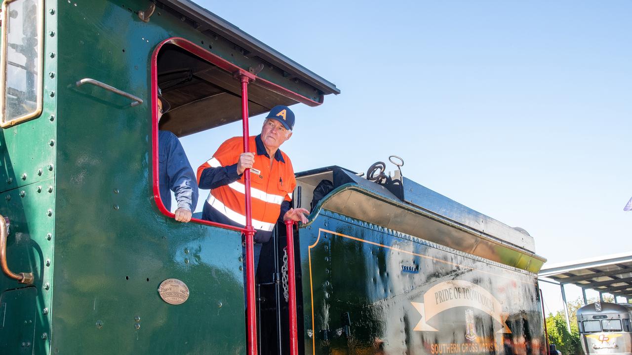 Waiting for the signal to head off, driver Neil Hughes. DownsSteam and Tourist Railway "Pride of Toowoomba" steam train from Drayton to Wyreema. Saturday May 18th, 2024 Picture: Bev Lacey