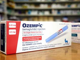 LOS ANGELES, CALIFORNIA - APRIL 17: In this photo illustration, boxes of the diabetes drug Ozempic rest on a pharmacy counter on April 17, 2023 in Los Angeles, California. Ozempic was originally approved by the FDA to treat people with Type 2 diabetes- who risk serious health consequences without medication. In recent months, there has been a spike in demand for Ozempic, or semaglutide, due to its weight loss benefits, which has led to shortages. Some doctors prescribe Ozempic off-label to treat obesity. (Photo illustration by Mario Tama/Getty Images) (Photo by MARIO TAMA / GETTY IMAGES NORTH AMERICA / Getty Images via AFP)