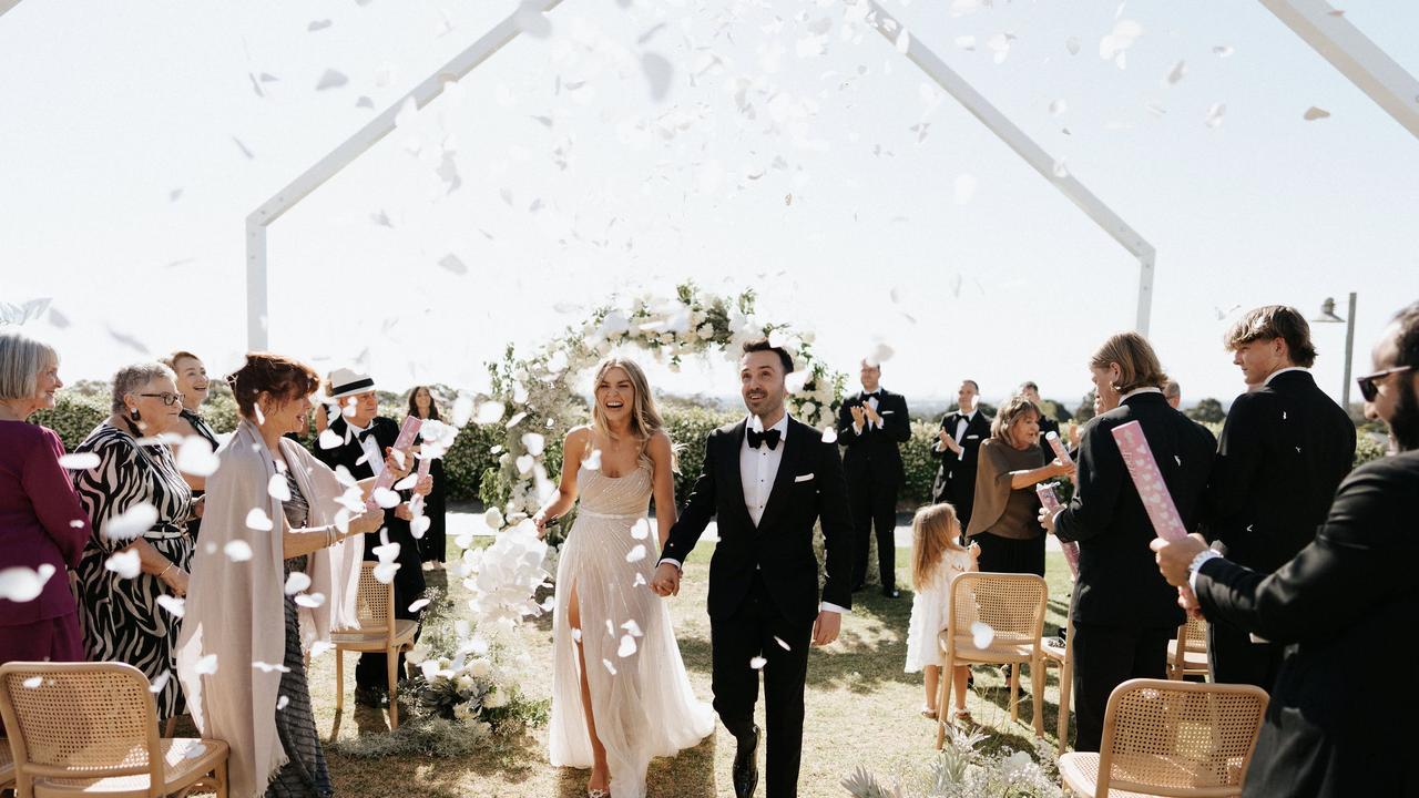 Rachel Friend and David Goodwin’s bespoke Hygge Studio wedding at Penfolds Magill Estate. Picture: Image Haus