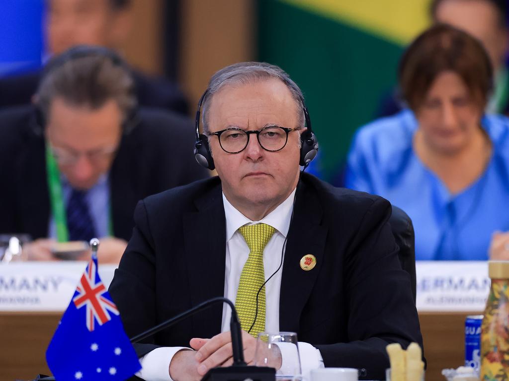 Anthony Albanese listens during the first working session as part of the G20 Summit 2024 at Museu de Arte Moderna in Rio de Janeiro, Brazil. Picture: Getty Images