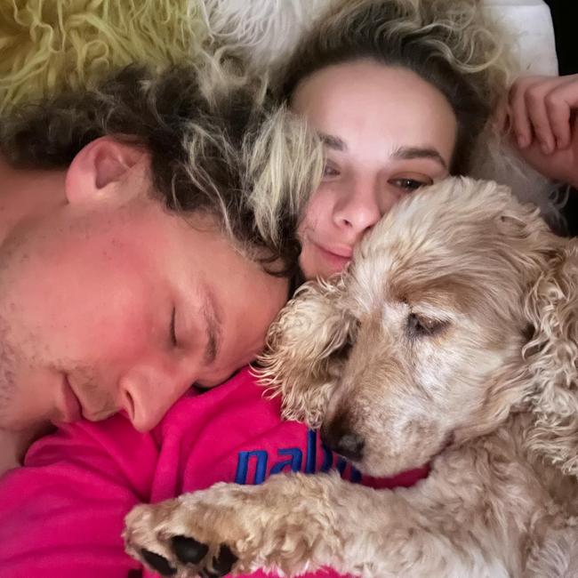 Abbie and her boyfriend Konrad revealed in March they rescued the 11-year-old cocker spaniel. Picture: Instagram/abbiechatfield