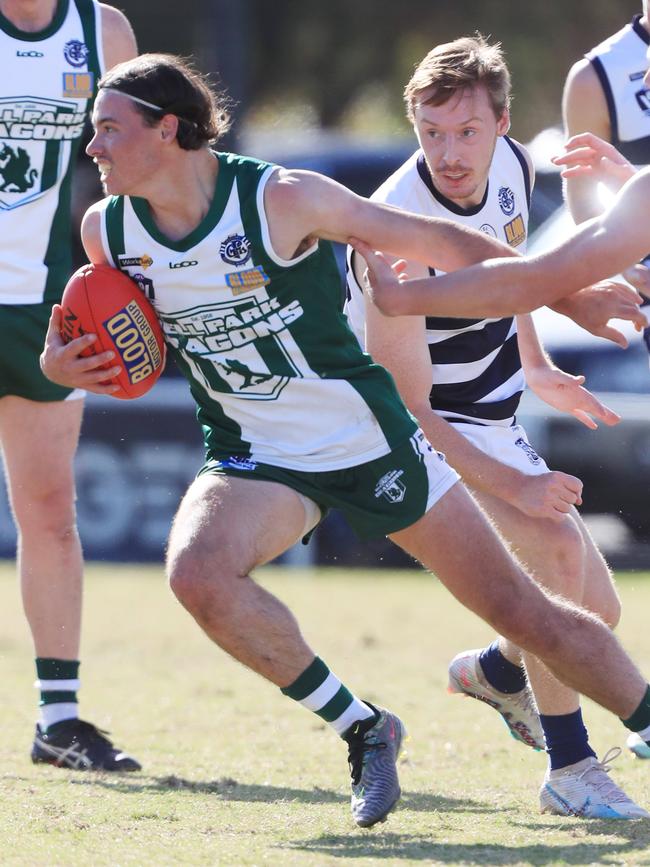 Jasper George (left) in action for Bell Park. Picture: Mark Wilson