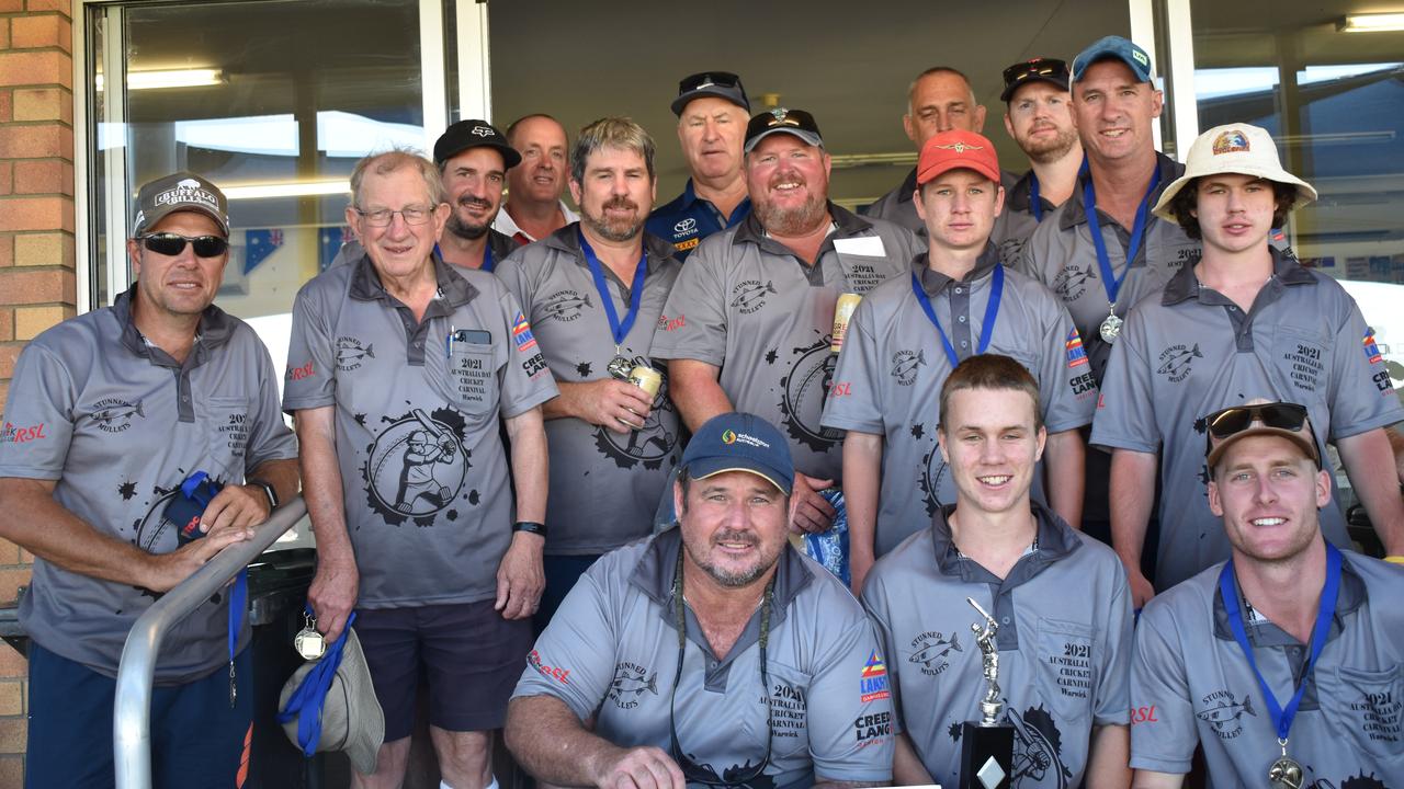 Stunned Mullets celebrating their win in the Warwick Australia Day Cricket Carnival 2021. Picture: Jessica Paul