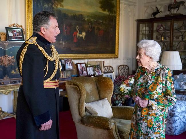 The Queen greets Britain's Chief of the Defence Staff, General Sir Nick Carter, during an audience at Windsor Castle. Picture: AFP