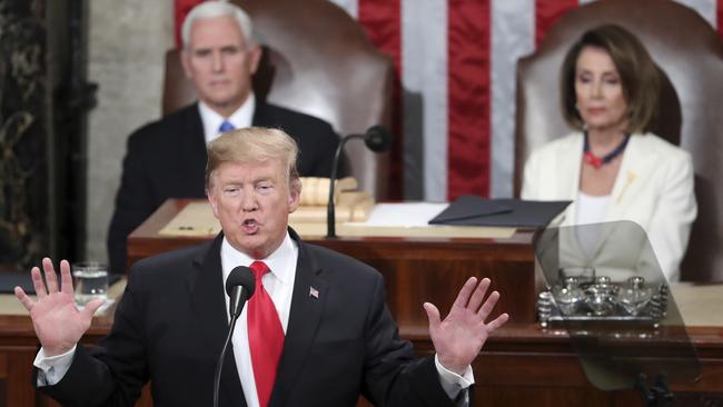 Donald Trump delivers his State of the Union address to a joint session of Congress. Picture: AP