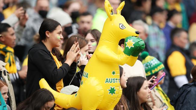 A boxing kangaroo in the record crowd in Sydney.