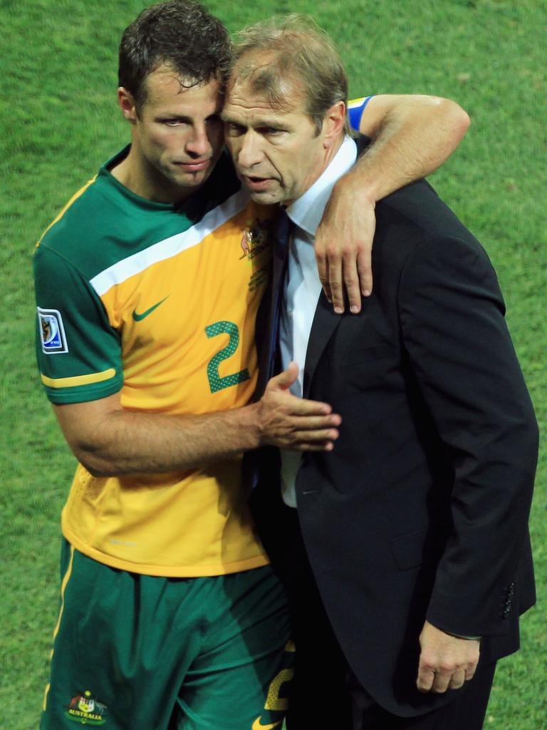 Verbeek with Lucas Neill in 2010. Picture: David Cannon/Getty Images