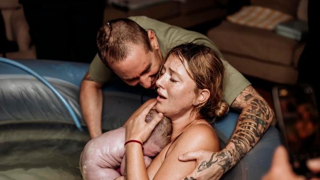 Sunshine Coast couple, Astrid Fchirnack and Ryan Steinbeck, deliver baby girl, Frankie, after life saving brain surgery. Picture - contributed/Martha Grace Birth Photography.