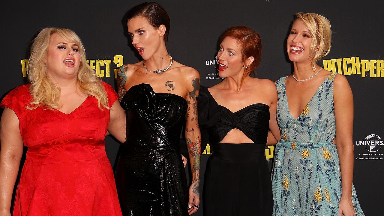 Rebel Wilson, Ruby Rose, Brittany Snow and Anna Camp at the Australian Premiere of Pitch Perfect 3 in 2017. Picture: Getty Images