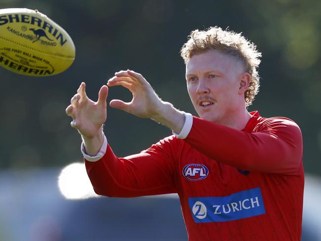 MELBOURNE , AUSTRALIA. March 22 , 2024.  Melbourne training at Gotchs Paddock .  Clayton Oliver of the Demons  during todays session  . Pic: Michael Klein