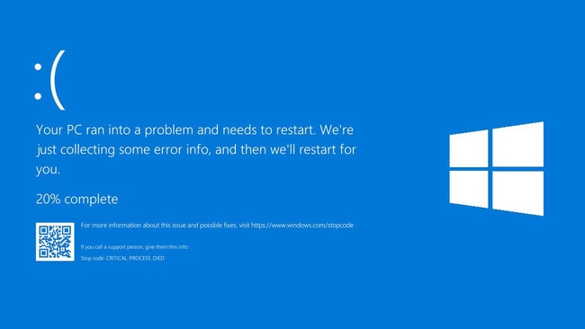 The ‘blue screen of death’ that rendered Windows-based computers useless.