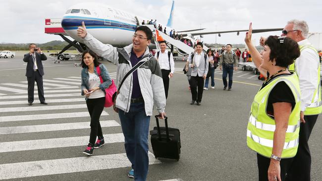 A China Southern airlines plane arrives at the Gold Coast airport. Picture: Brendan Radke.