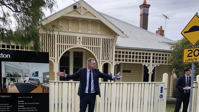 Auctioneer Ben Riddle called the auction at Skene St, Newtown, which for $2.3 million, one of two multimillion-dollar auction sales in the suburb recently.