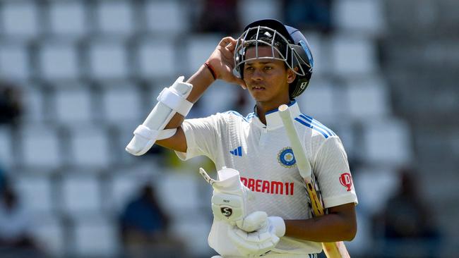 Yashasvi Jaiswal scored a century on Test debut for India. (Photo by Randy Brooks / AFP)