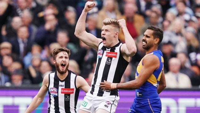 Jordan de Goey celebrates a goal in last year’s Grand Final. Picture: Getty Images 