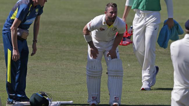 Matthew Wade was struck on the arm during the match between England Lions v Australia A.