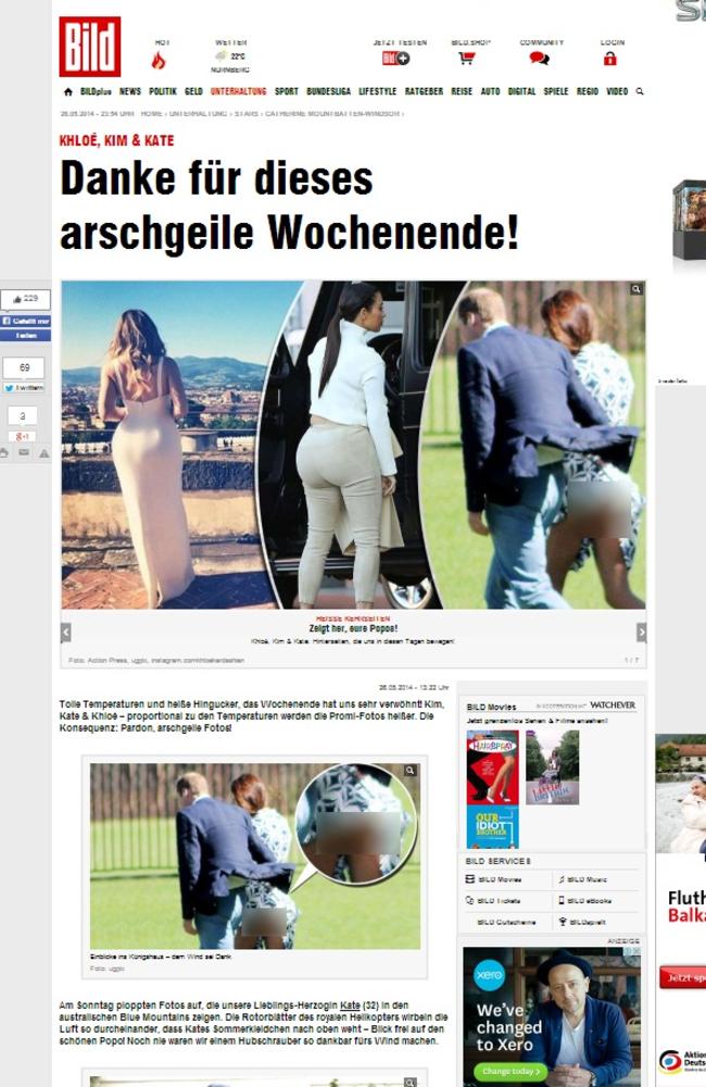 Offensive: Royalists angry after a German tabloid published a picture of her bottom. Picture: Bild