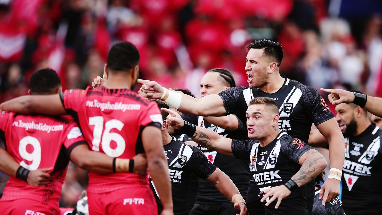 The Kiwis performs the haka against Tonga during the 2017 Rugby League World Cup