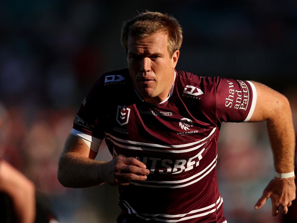 Jake Trbojevic of the Sea Eagles warms upduring the round four NRL match between St George Illawarra Dragons and Manly Sea Eagles at WIN Stadium, on March 30, 2024, in Wollongong, Australia. (Photo by Mark Metcalfe/Getty Images)