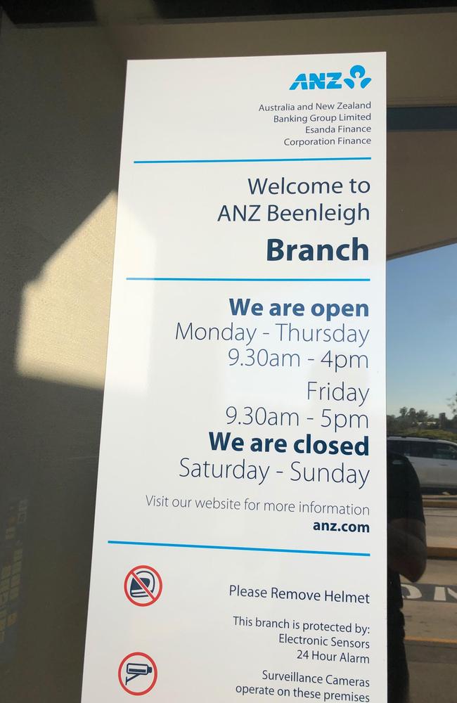 A notice on the front door at the Beenleigh bank.