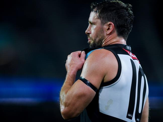 ADELAIDE, AUSTRALIA - SEPTEMBER 16: Travis Boak of Port Adelaide  during the AFL Second Semi Final match between Port Adelaide Power and Greater Western Sydney Giants at Adelaide Oval, on September 16, 2023, in Adelaide, Australia. (Photo by Mark Brake/Getty Images)