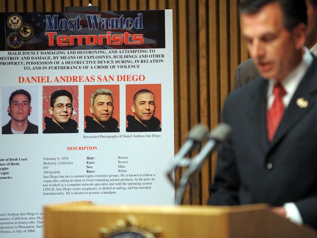 FBI Assistant Director of the Counterterrorism Division Michael J. Heimbach announces Daniel Andreas San Diego as the latest addition to the FBI’s Most Wanted Terrorist List in April 21, 2009. Picture: AFP