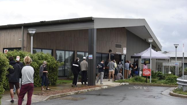 A queue for the fever clinic at Byron Central Hospital earlier in the pandemic.