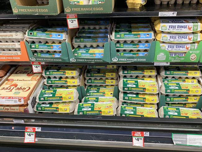 BRISBANE, AUSTRALIA - NewsWire Photos JANUARY 9, 2023: The cost-of-living pressures could bite harder in 2023 as popular policies introduced by the nationÃs major supermarket chains come to an end. Eggs on the shelves at Woolworths. Picture: NCA NewsWire/Tertius Pickard