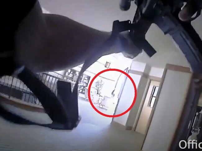 Hale (circled) was found on a first floor landing where police opened fire. Picture: Metro Nashville PD.