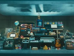 Apple advert starts with a large crusher bearing down on pop culture items. Picture: Supplied.