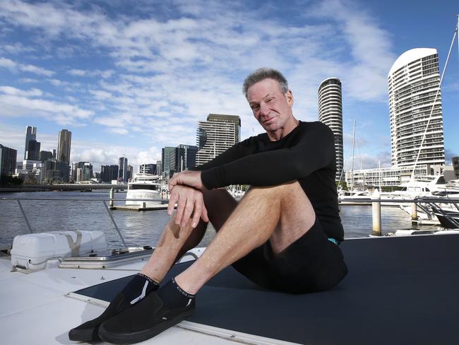 Interview with Sam Newman for the Sunday Herald Sun. Sam in one of his favourite places on his boat at Docklands.        Picture: David Caird