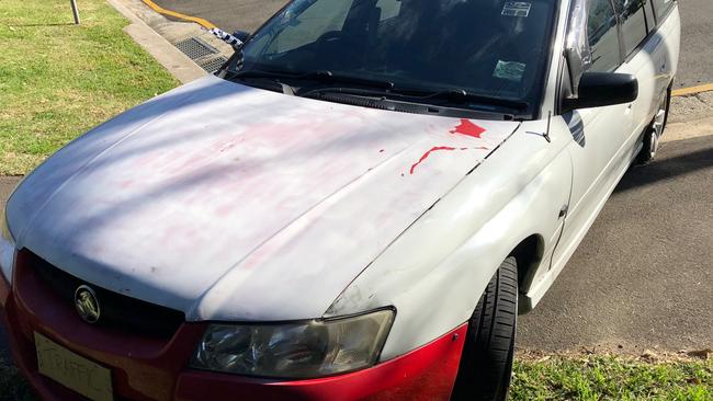 The damaged Commodore station wagon. Picture: Jim O'Rourke