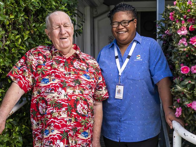 Menaville Nursing Home AIN Patricia Silao with resident John McInerney. Picture: Darren Leigh Roberts