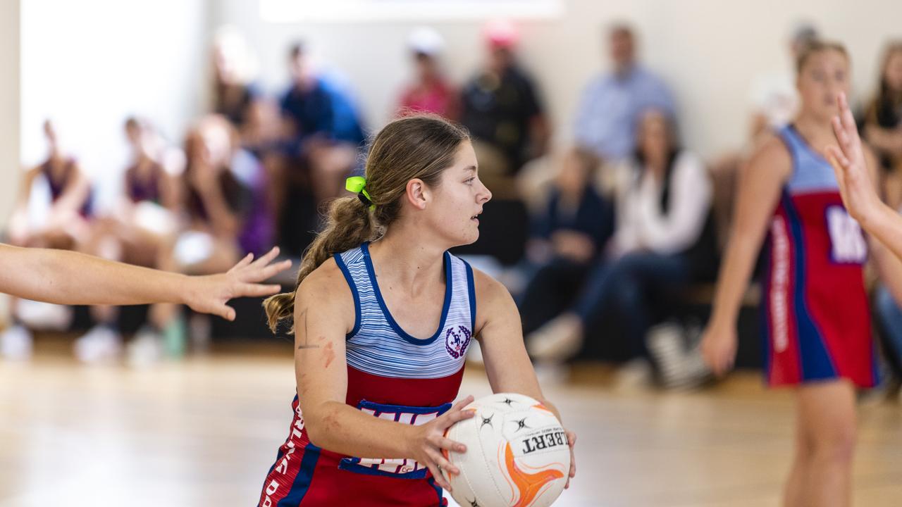 Chloe Anoleck for Darling Downs against Sunshine Coast in Queensland School Sport 13-15 Years Girls Netball Championships at The Clive Berghofer Sports Centre, The Glennie School, Friday, May 6, 2022. Picture: Kevin Farmer