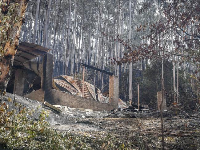 What remains of a house at Karingal Drive, Wye River. Picture: Jake Nowakowski