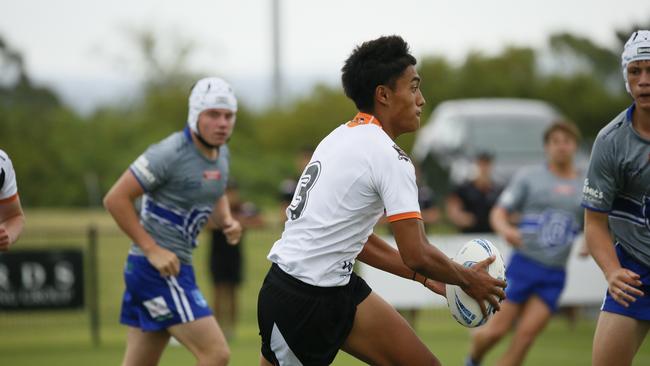 Elijah Sefo in action for the Macarthur Wests Tigers against the North Coast Bulldogs during round two of the Andrew Johns Cup at Kirkham Oval, Camden, 10 February 2024. Picture: Warren Gannon Photography