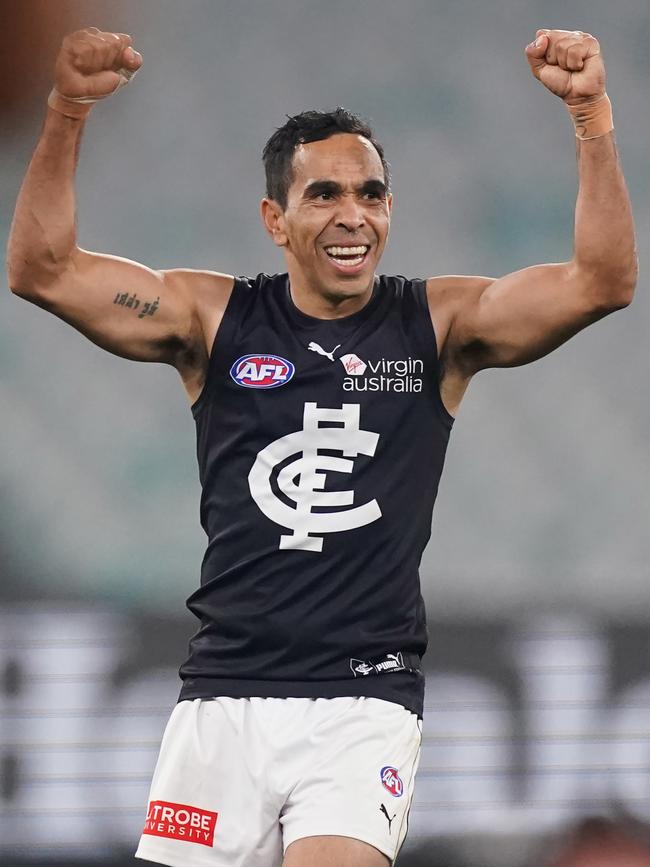 Betts celebrates Carlton’s win against Essendon. Picture:AAP/Michael Dodge