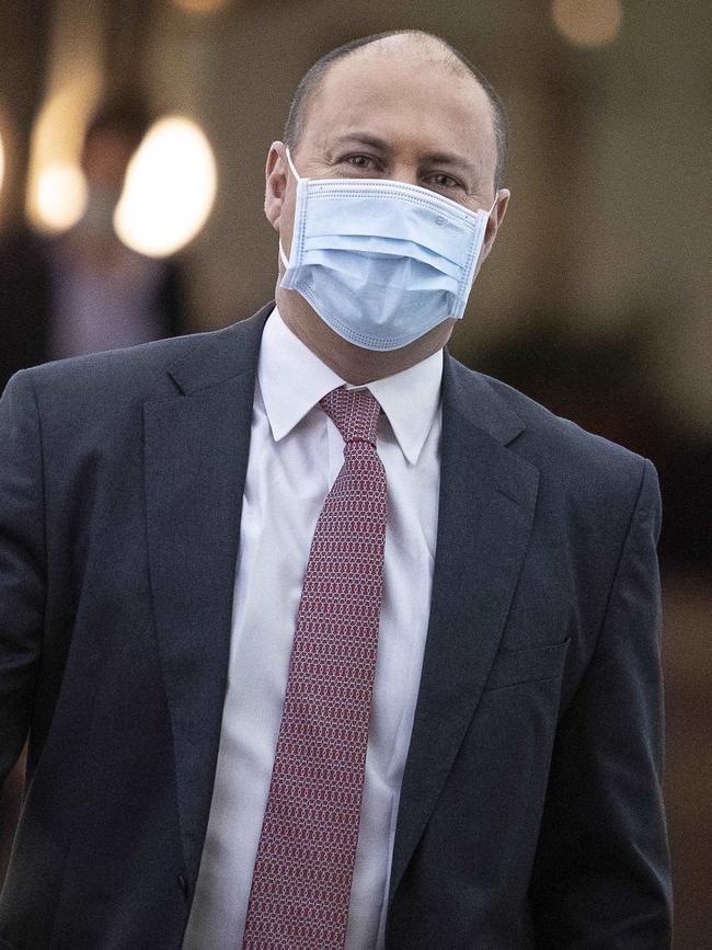 Josh Frydenberg wears a mask at Parliament House in Canberra. Picture: Gary Ramage/NCA NewsWire