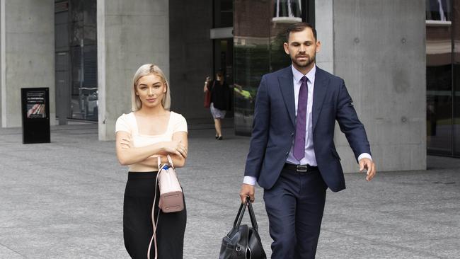 Nathan Miller and girlfriend Brittany Refalo, who attended his bail hearing in the Brisbane Supreme Court in 2020. Picture: Attila Csaszar