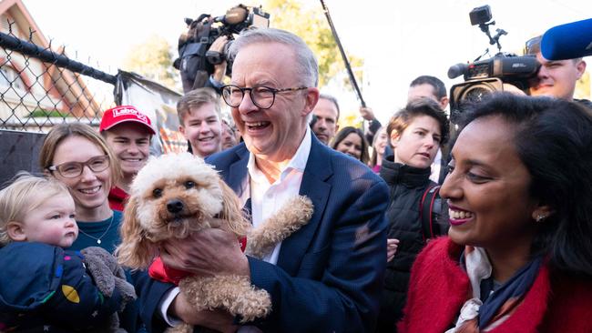 Opposition leader Anthony Albanese and Labour candidate for Higgins Dr Michelle Ananda-Rajah/ Picture: Wendell Teodoro/AFP