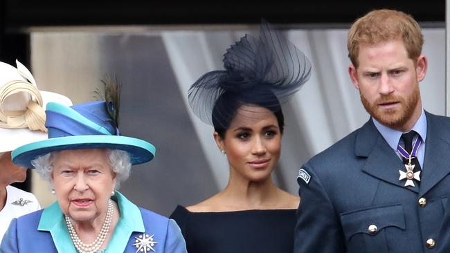 The Queen has barred Harry and Meghan from appearing on the Palace balcony for the Trooping the Colour ceremony. Picture: Getty Images