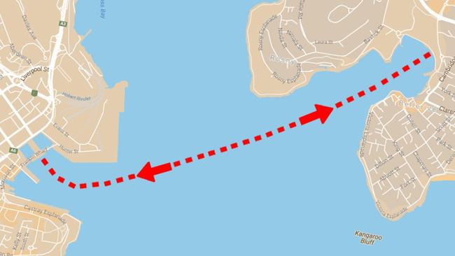 The proposed route for a cross Derwent ferry service.